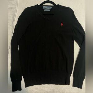 Ralph Lauren V-Neck Black Sweater with Red Logo
